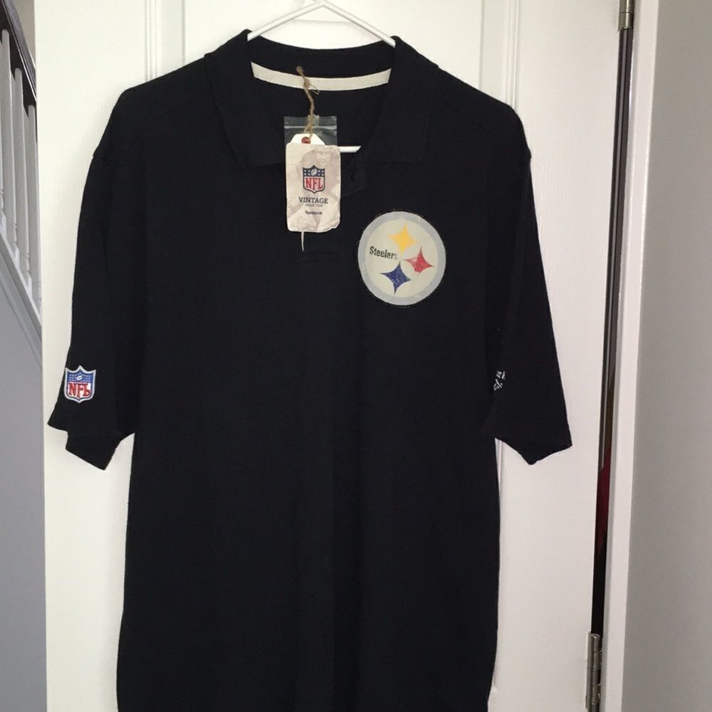 New Black Vintage Wash PIttsburgh Steelers Reebok Dead Stock Golf Polo Shirt L